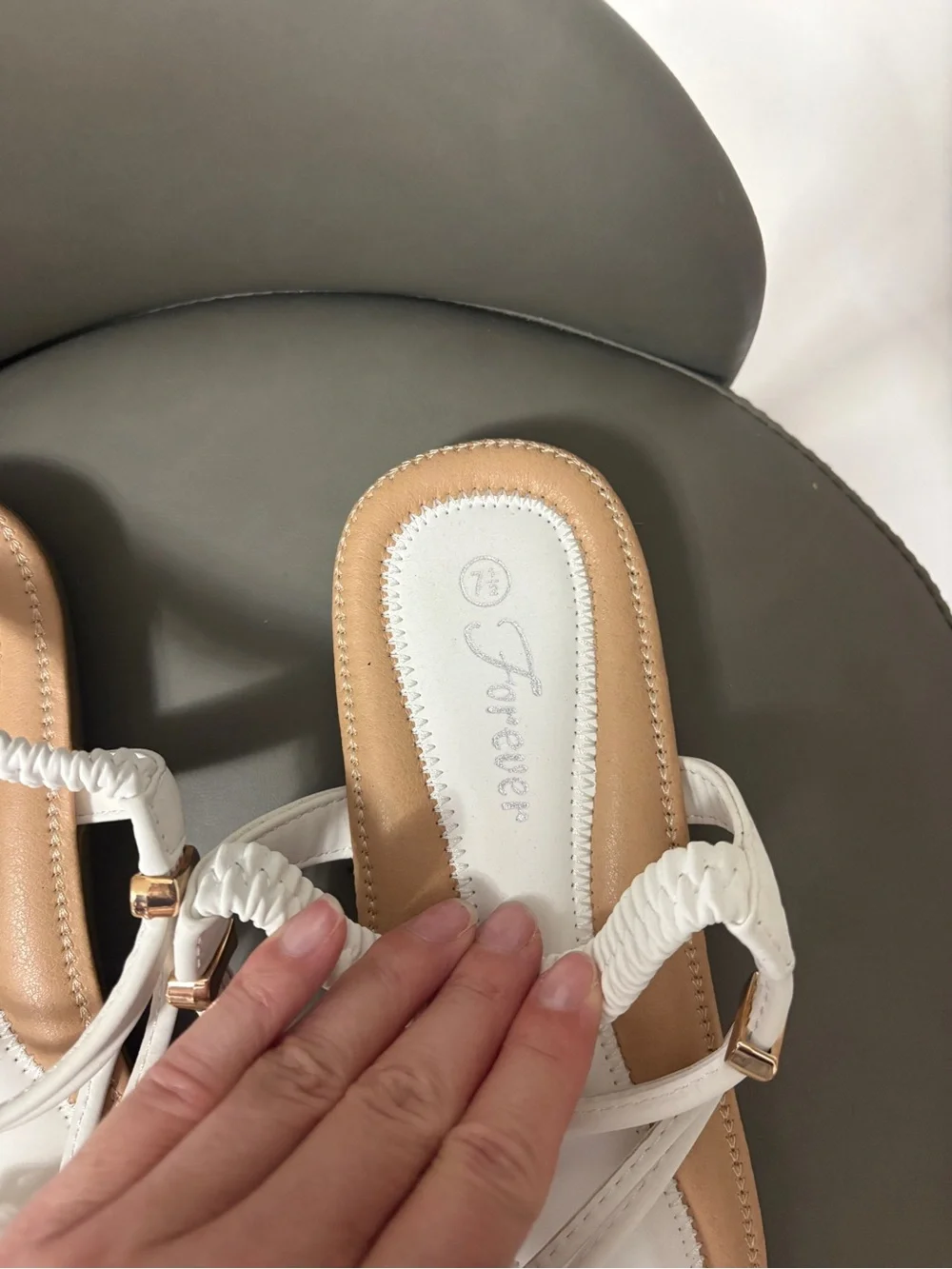 Forever 21 White and Tan Heart-Embellished Thong Sandals